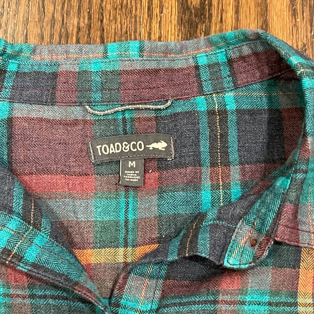 Toad&Co Re-Form Flannel Shirt M Green Purple Herringbone Eco-Friendly - Picture 8 of 8